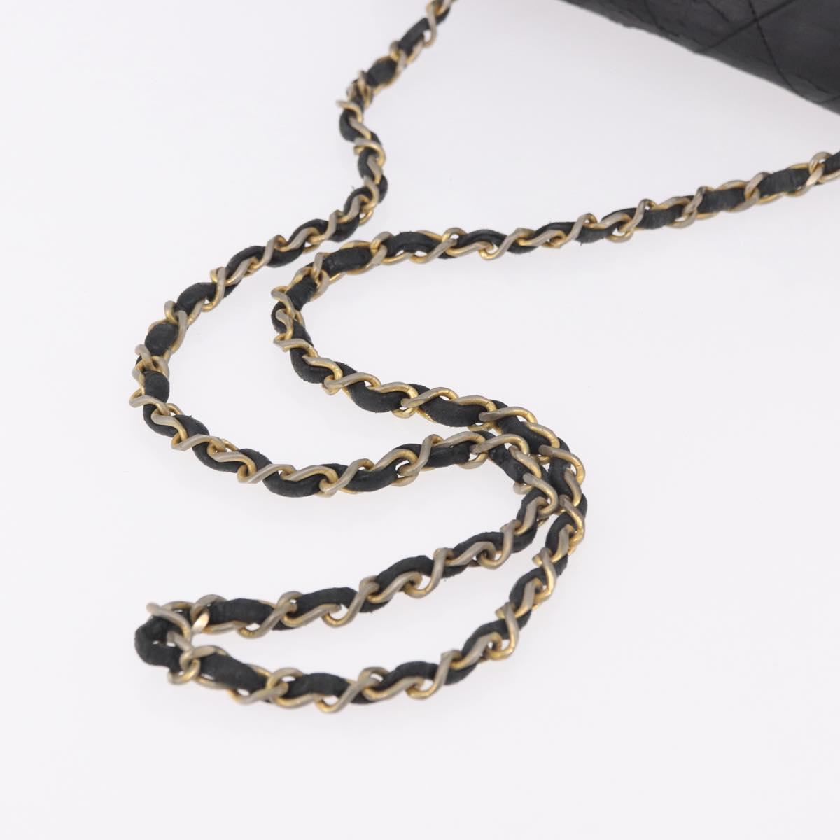 CHANEL Matelasse Chain Shoulder Bag Leather Black Gold CC Auth bs35943
