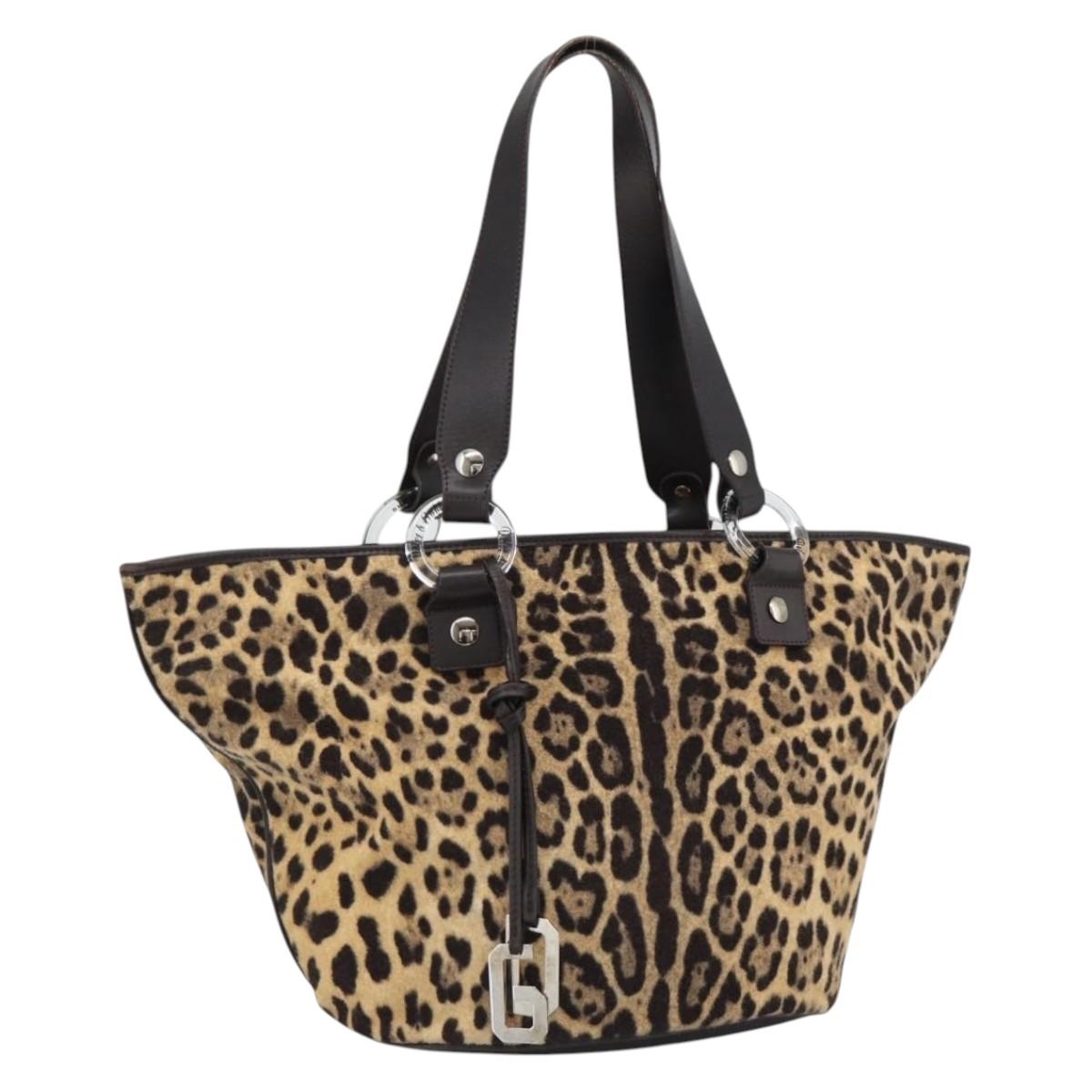 DOLCE&GABBANA Tote Bag Canvas Beige Silver Auth bs35946