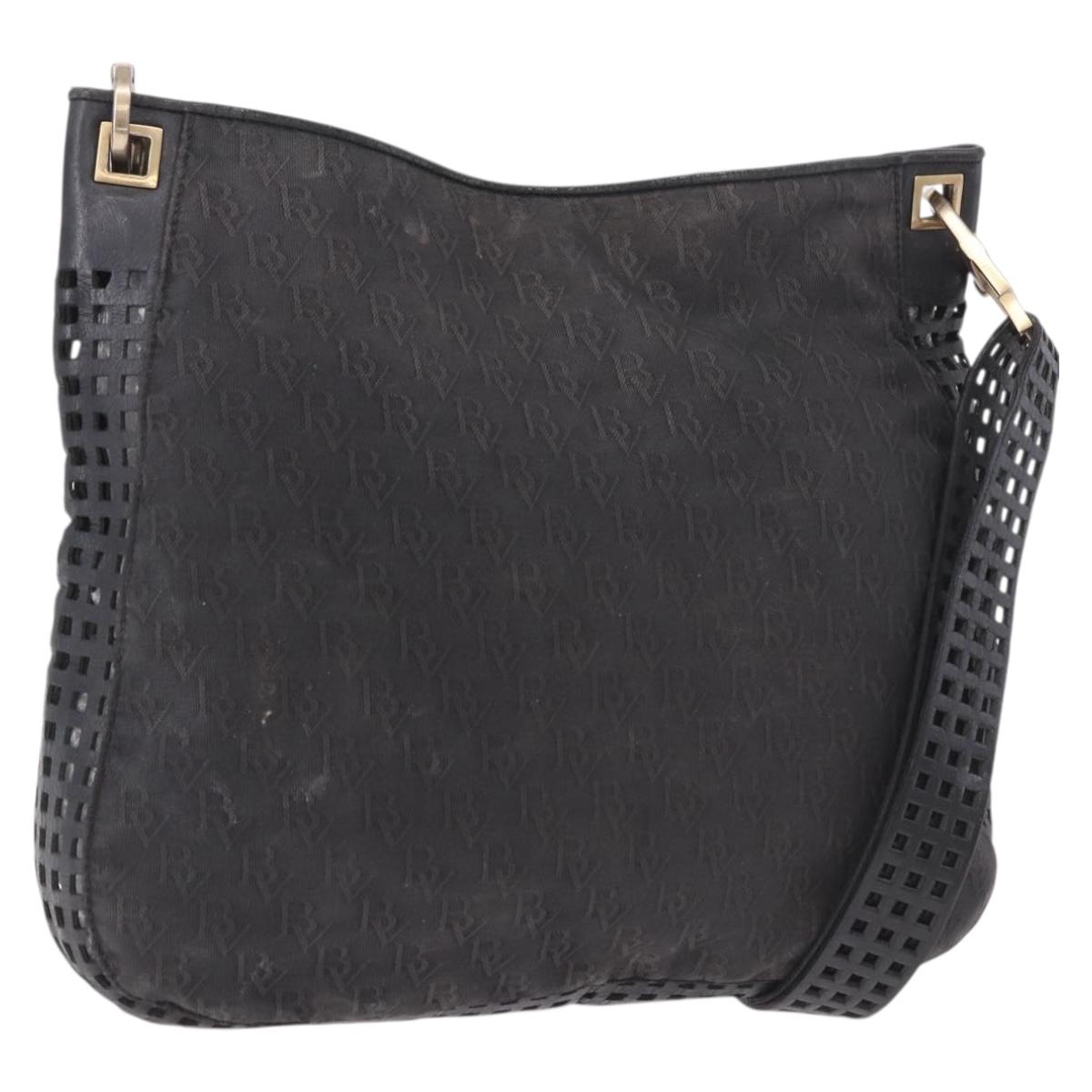 BOTTEGA VENETA Shoulder Bag Canvas Black Gold Auth bs35947