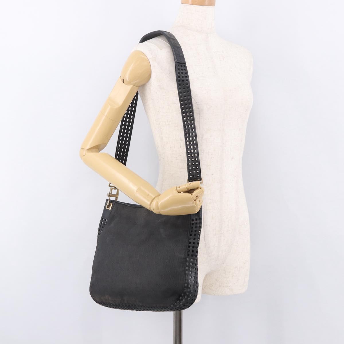 BOTTEGA VENETA Shoulder Bag Canvas Black Gold Auth bs35947