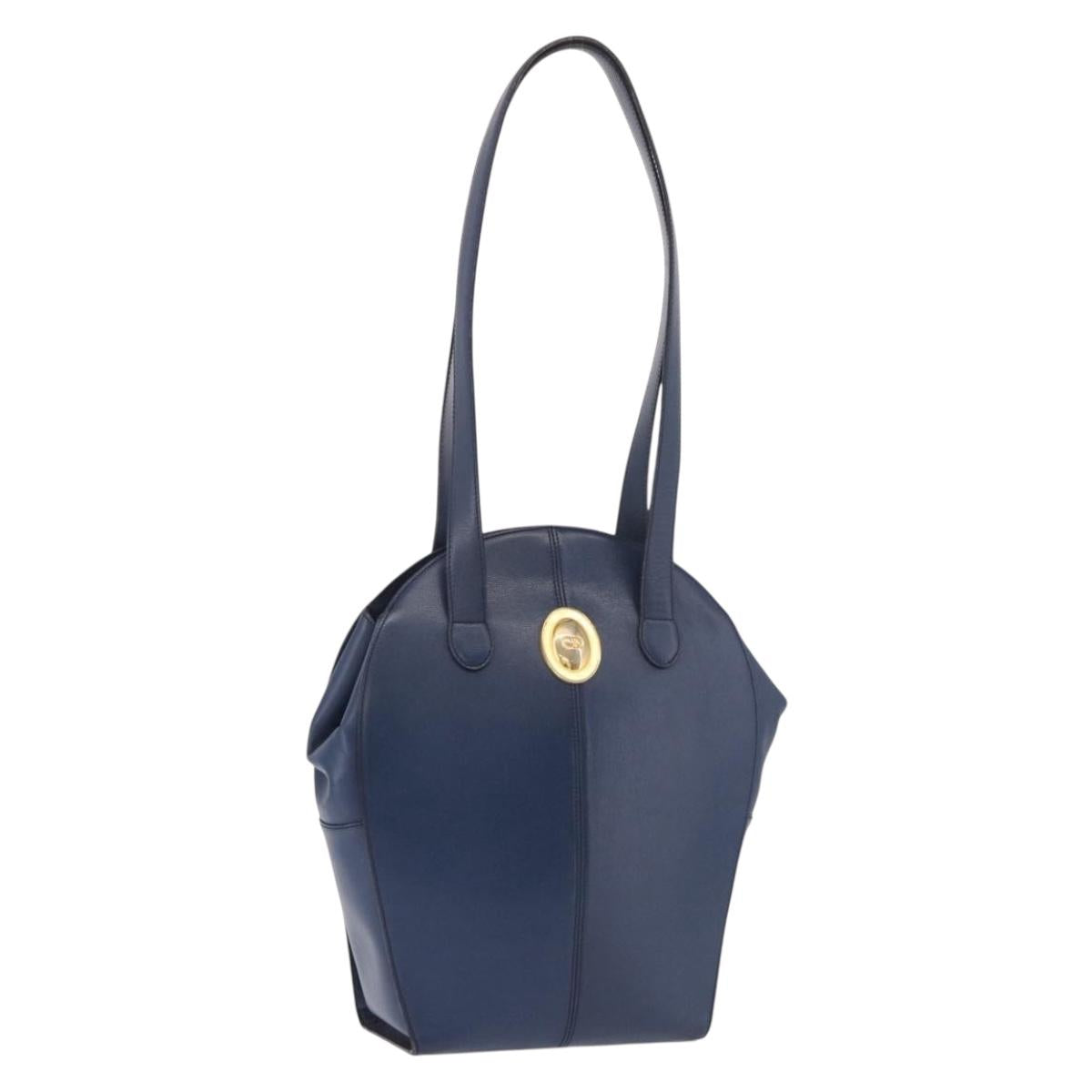 Christian Dior Shoulder Bag Leather Blue Gold Auth bs35948