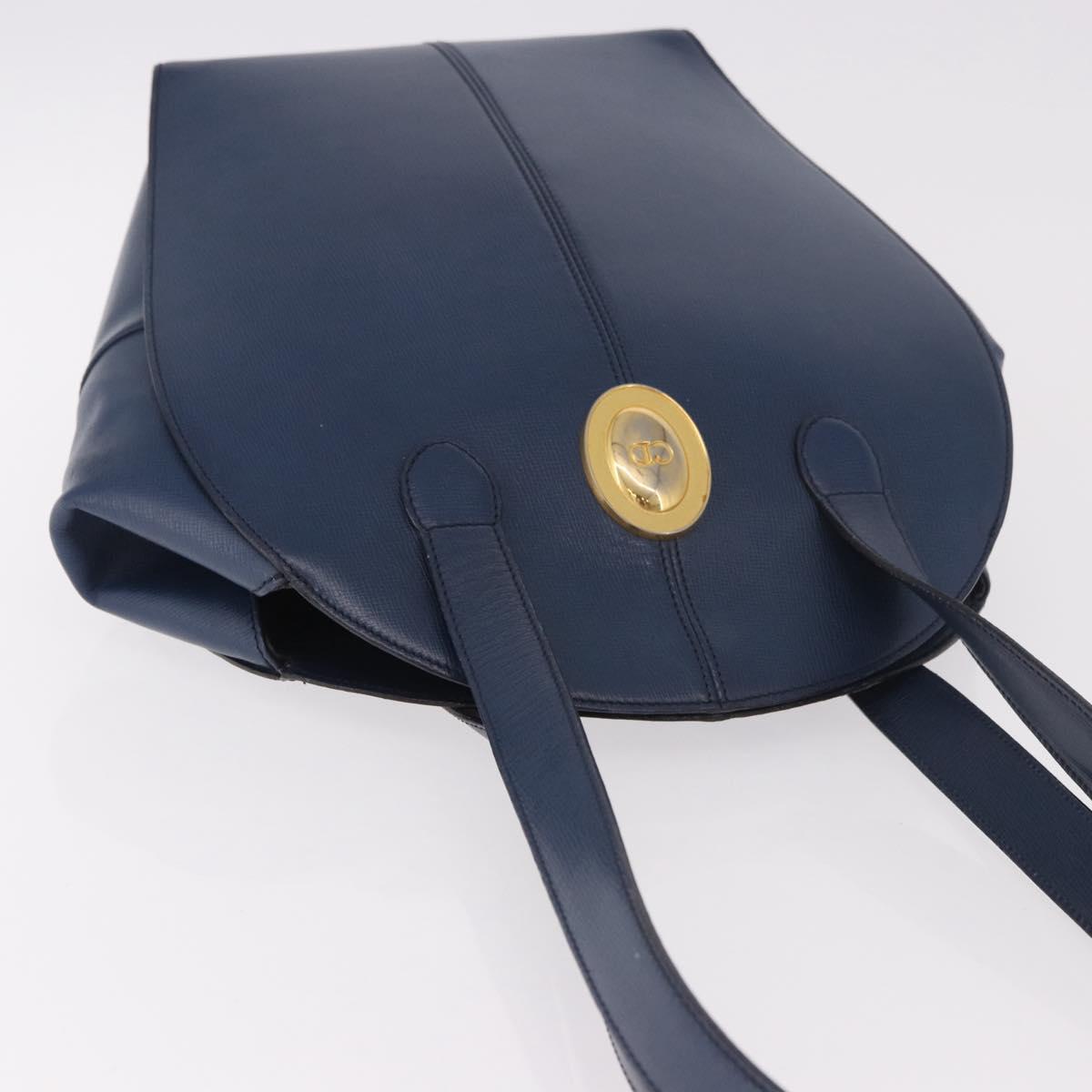 Christian Dior Shoulder Bag Leather Blue Gold Auth bs35948