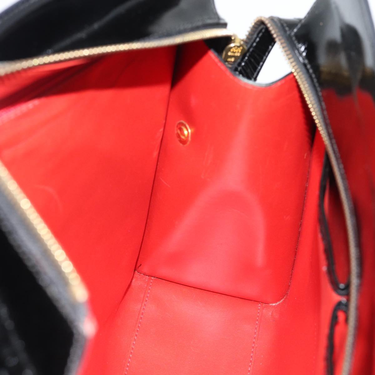 CELINE Tote Bag Patent Black Gold Auth bs35949