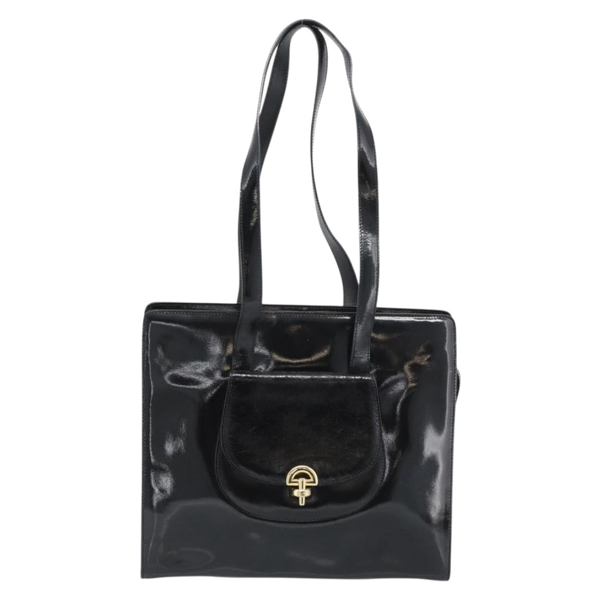 CELINE Tote Bag Patent Black Gold Auth bs35949