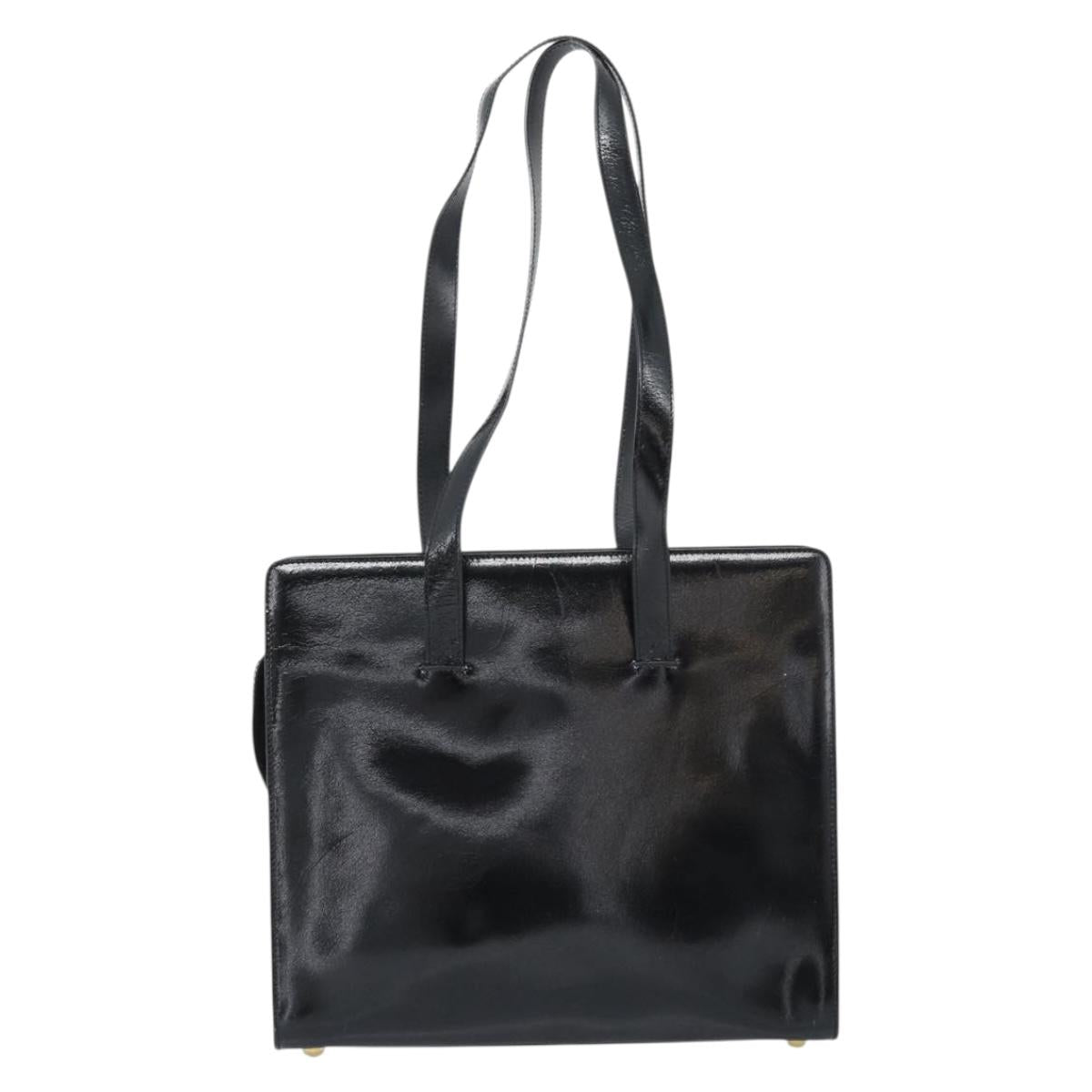 CELINE Tote Bag Patent Black Gold Auth bs35949