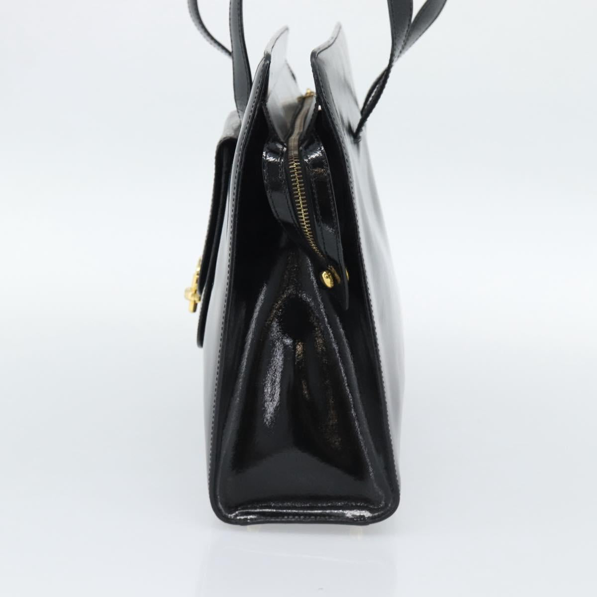 CELINE Tote Bag Patent Black Gold Auth bs35949