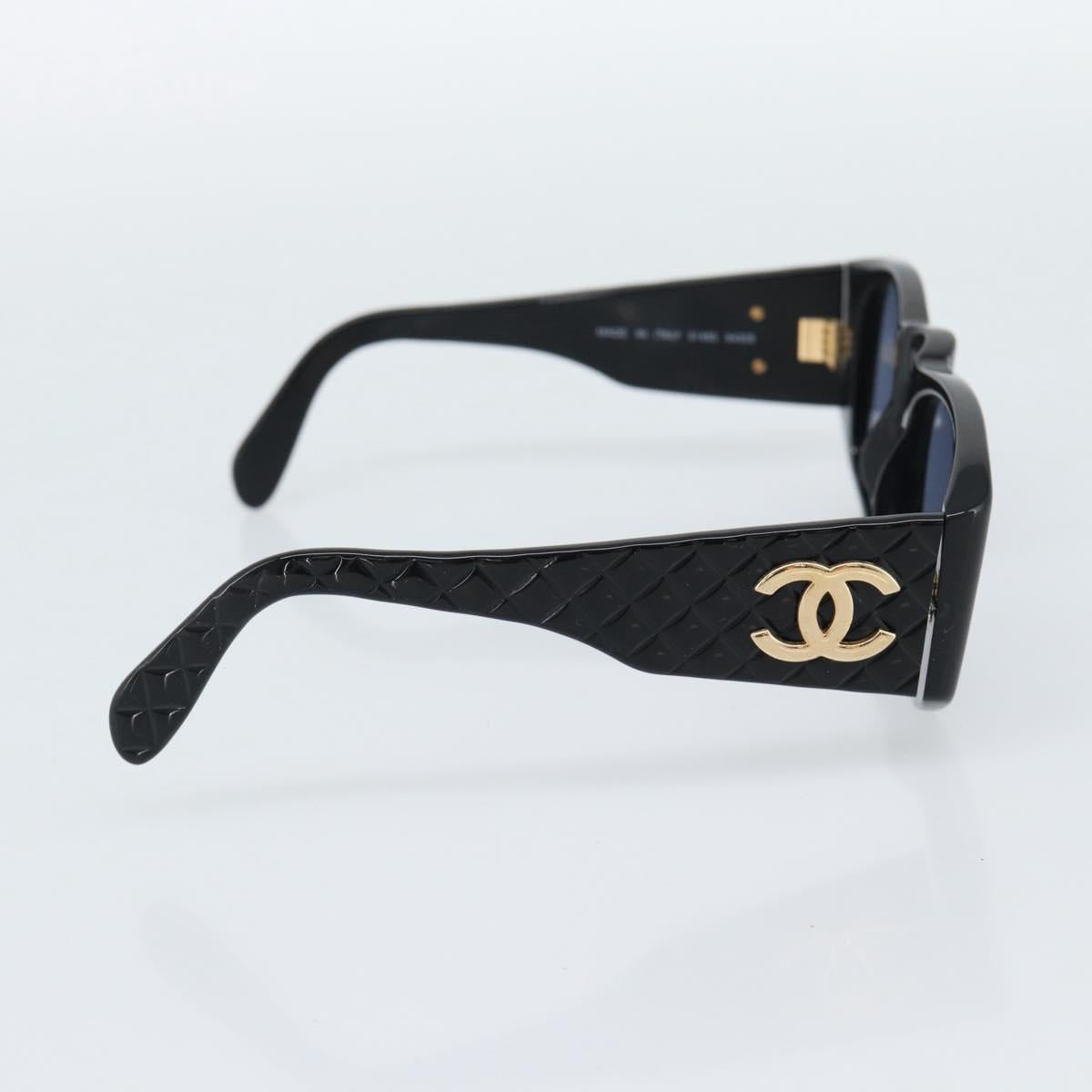 CHANEL Sunglasses Plastic Black Gold CC Auth bs35953