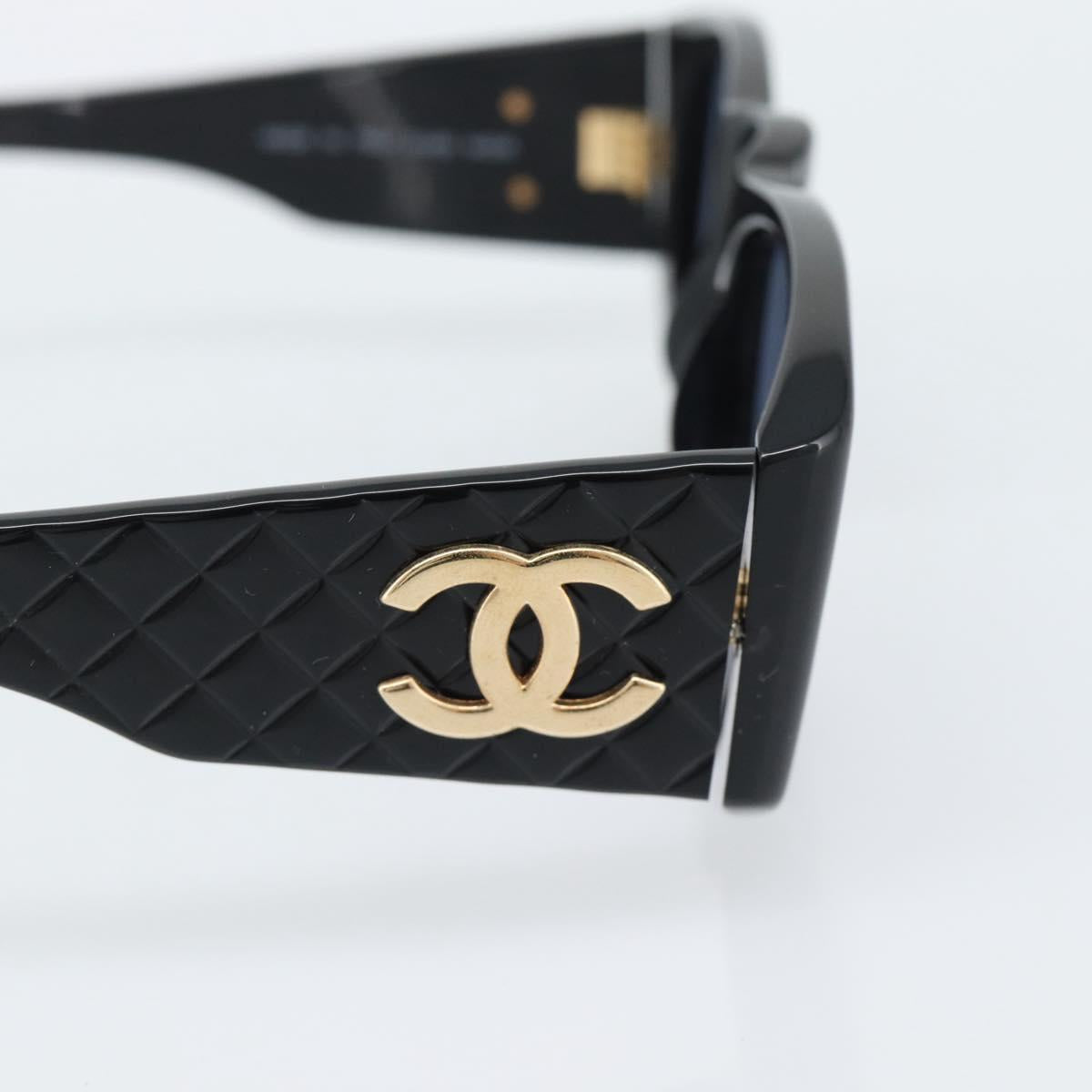 CHANEL Sunglasses Plastic Black Gold CC Auth bs35953