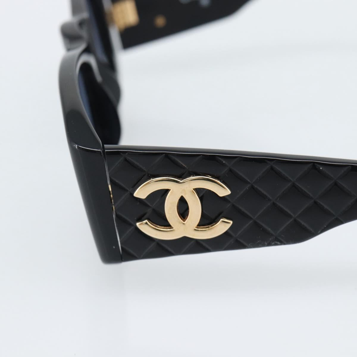 CHANEL Sunglasses Plastic Black Gold CC Auth bs35953