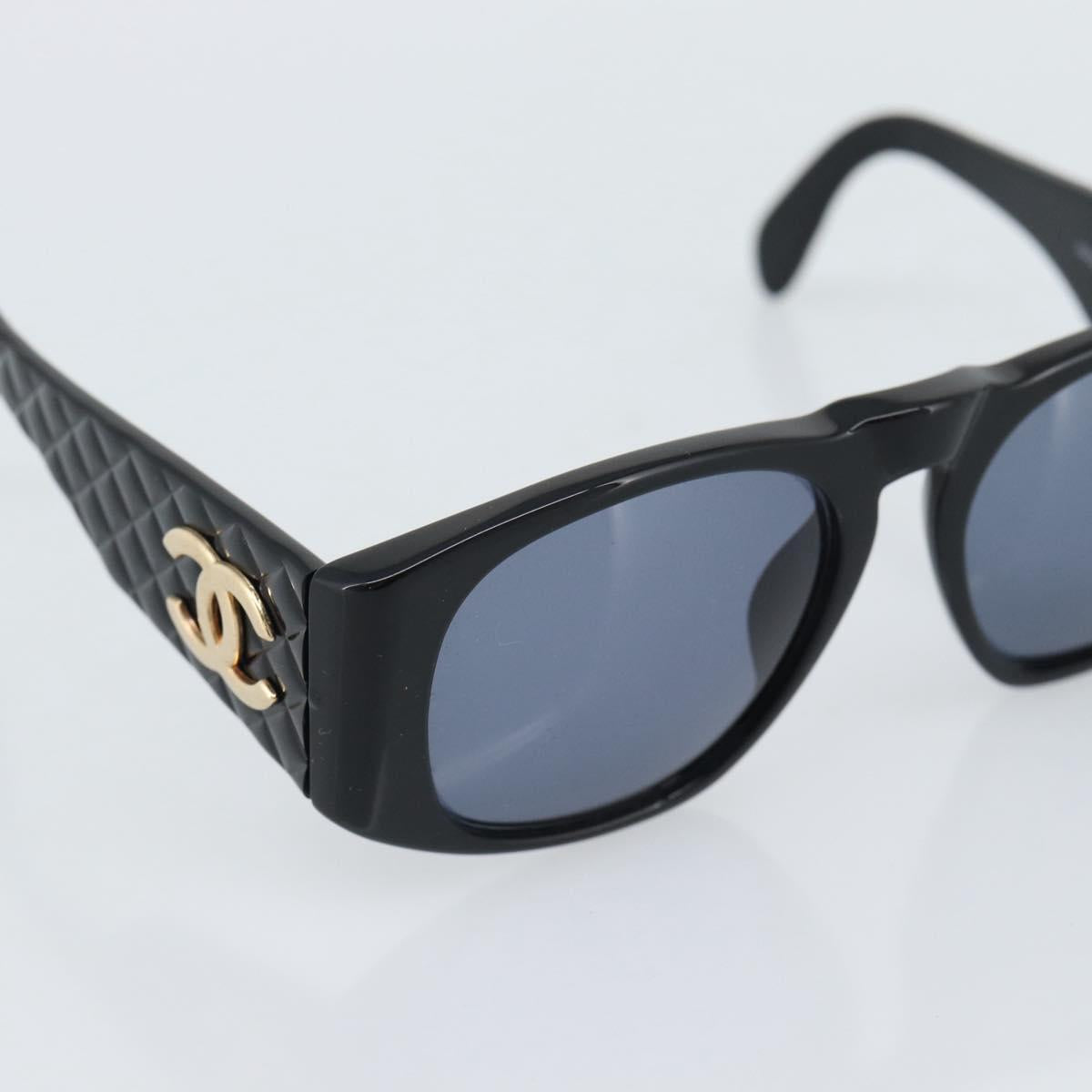 CHANEL Sunglasses Plastic Black Gold CC Auth bs35953