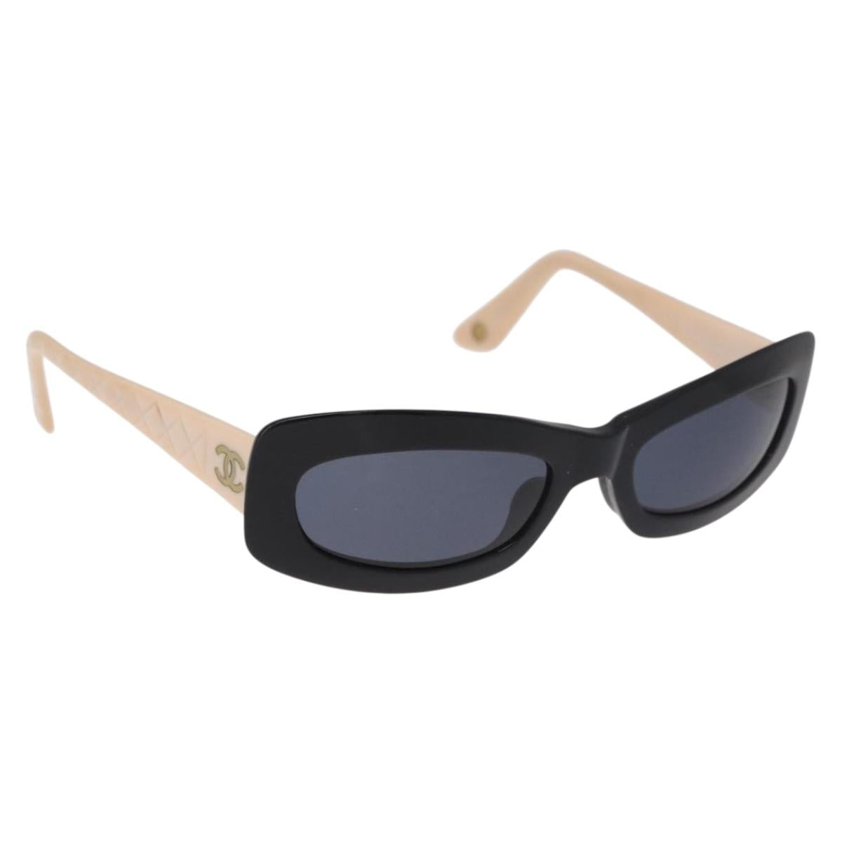 CHANEL Sunglasses Plastic Black Beige CC Auth bs35955