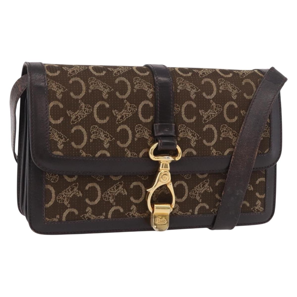 CELINE C Saluki Shoulder Bag Brown Gold Auth bs35956