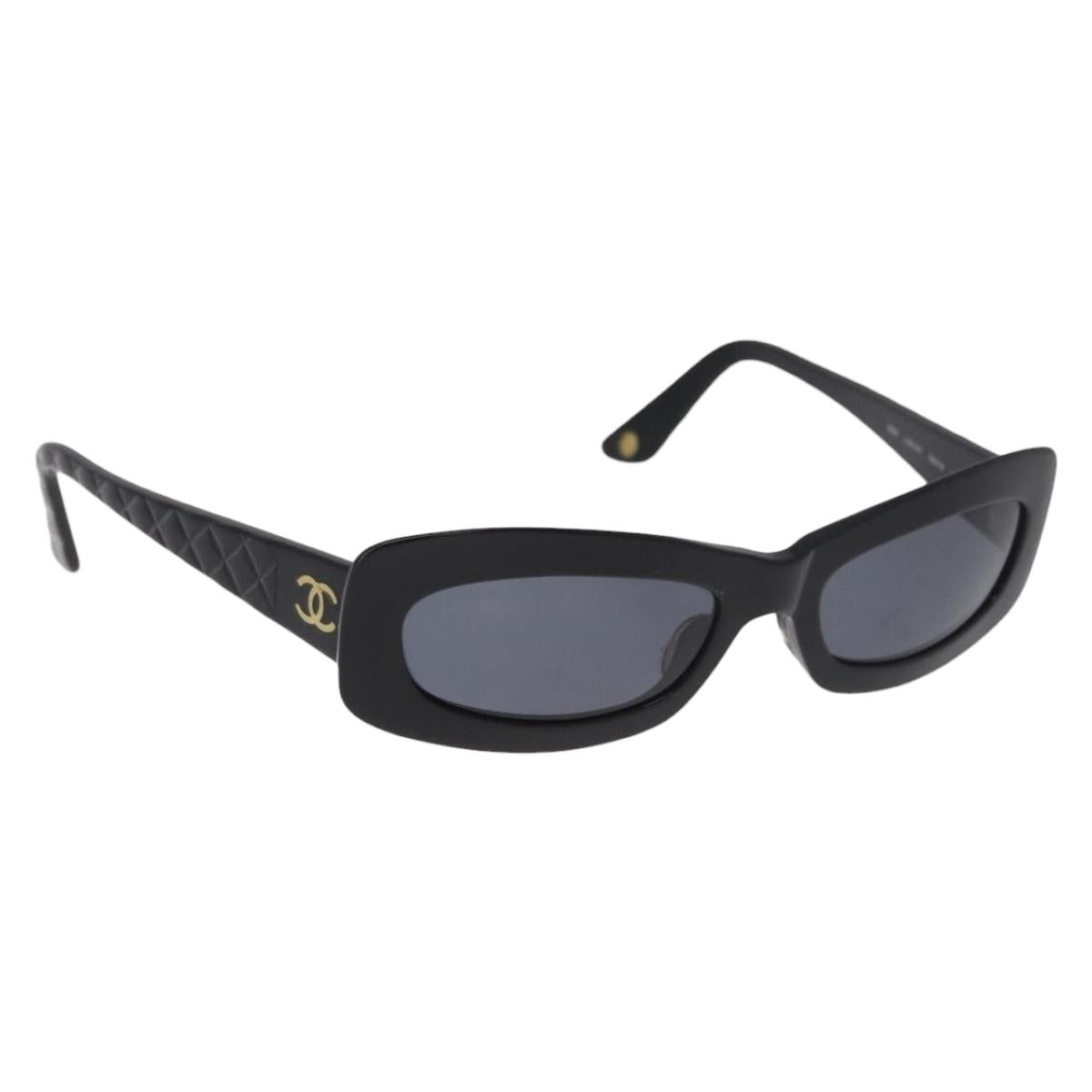CHANEL Sunglasses Plastic Black Gold CC Auth bs35958