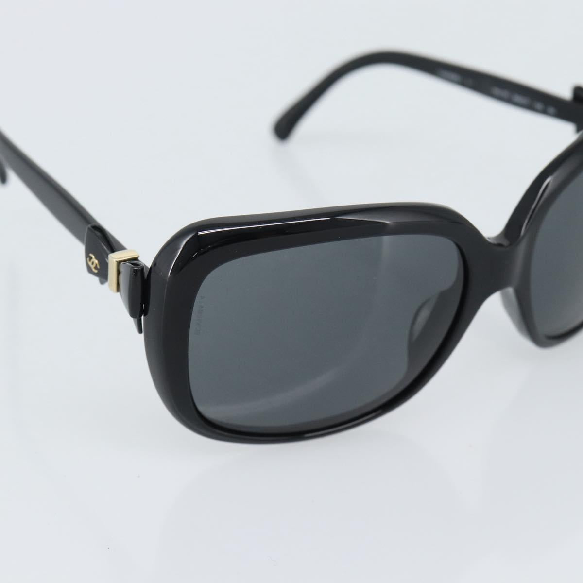 CHANEL Sunglasses Plastic Black Gold CC Auth bs35959