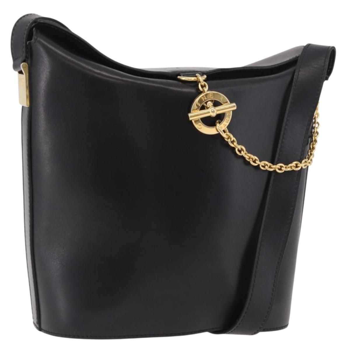CELINE Shoulder Bag Leather Black Gold Auth bs35960V