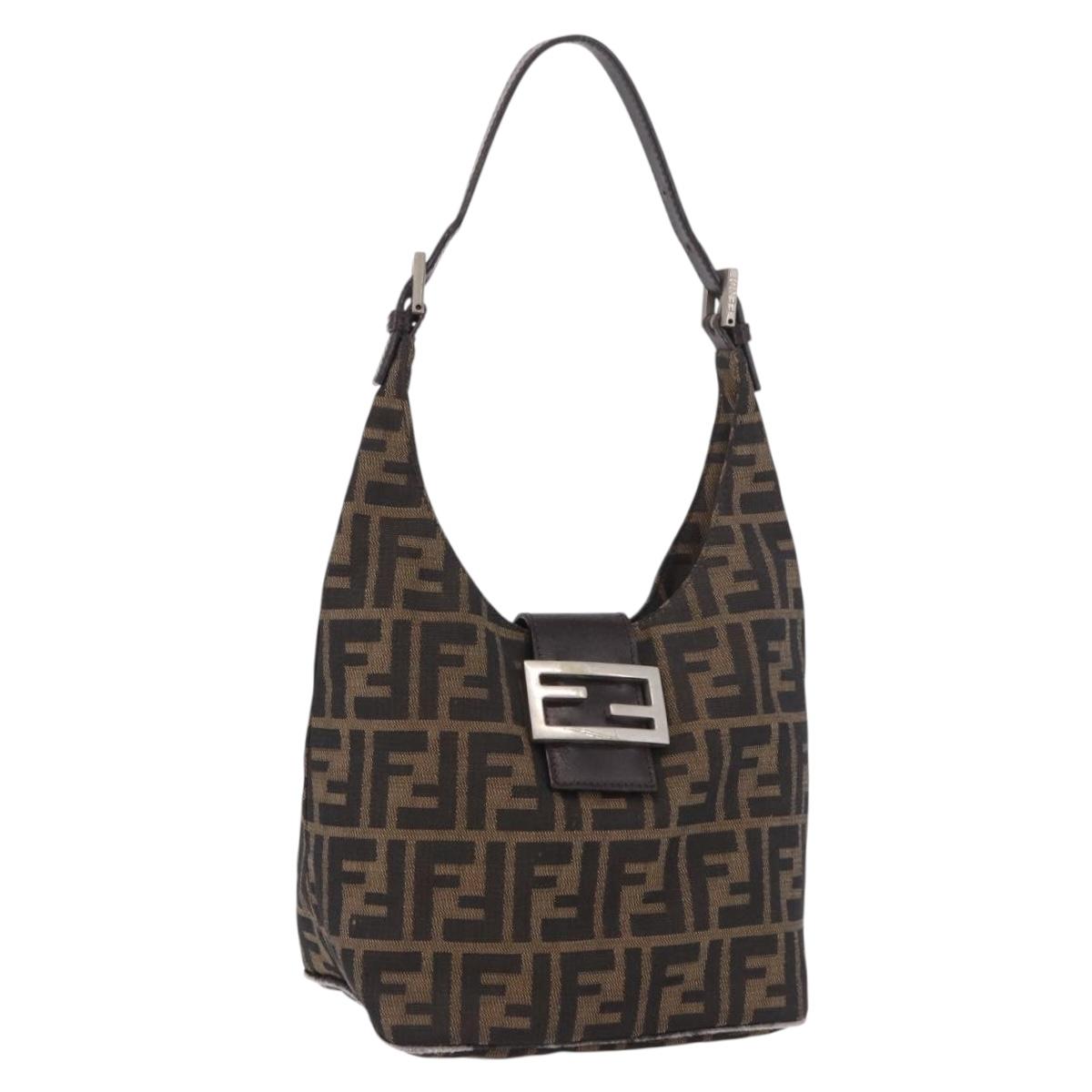 FENDI Zucca Hand Bag Brown Silver Auth bs35964