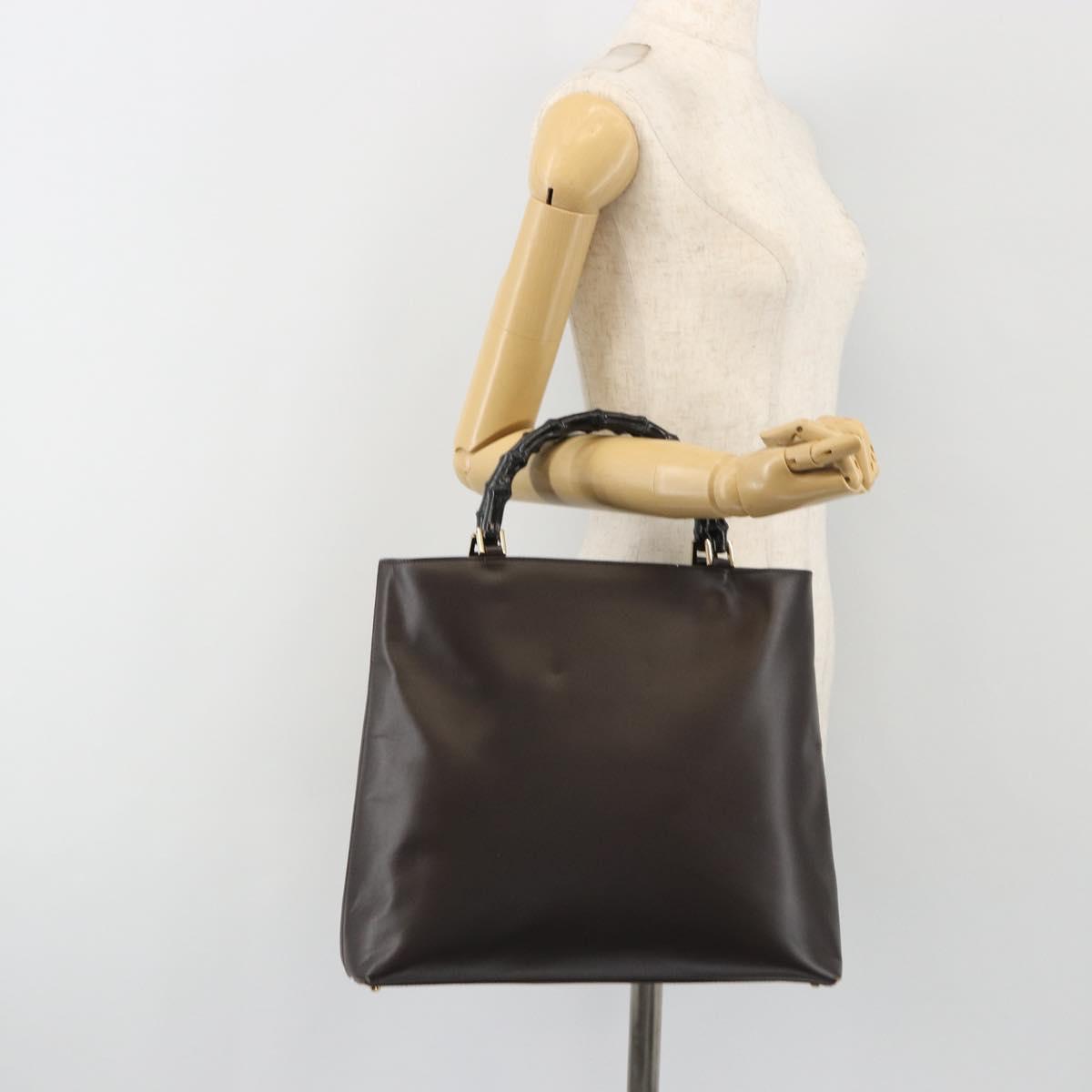 GUCCI Bamboo Hand Bag Leather Brown Gold 002 0505 Auth bs35974