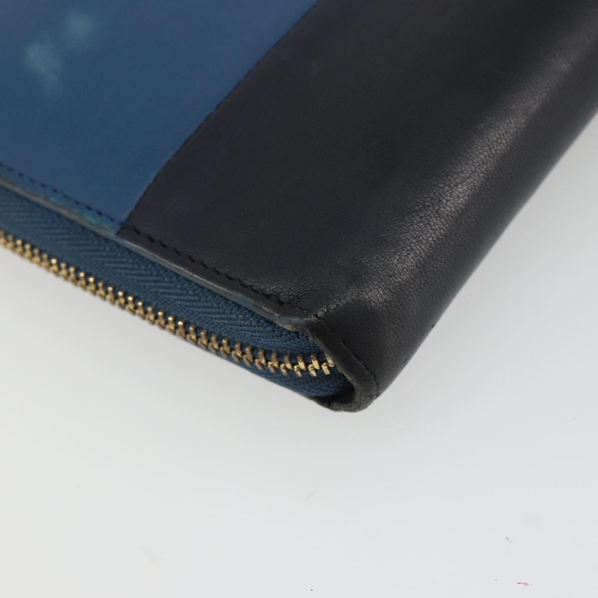 CELINE Long Wallet Leather Blue Black gold Auth bs35975