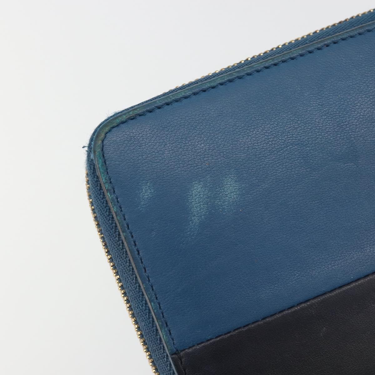 CELINE Long Wallet Leather Blue Black gold Auth bs35975