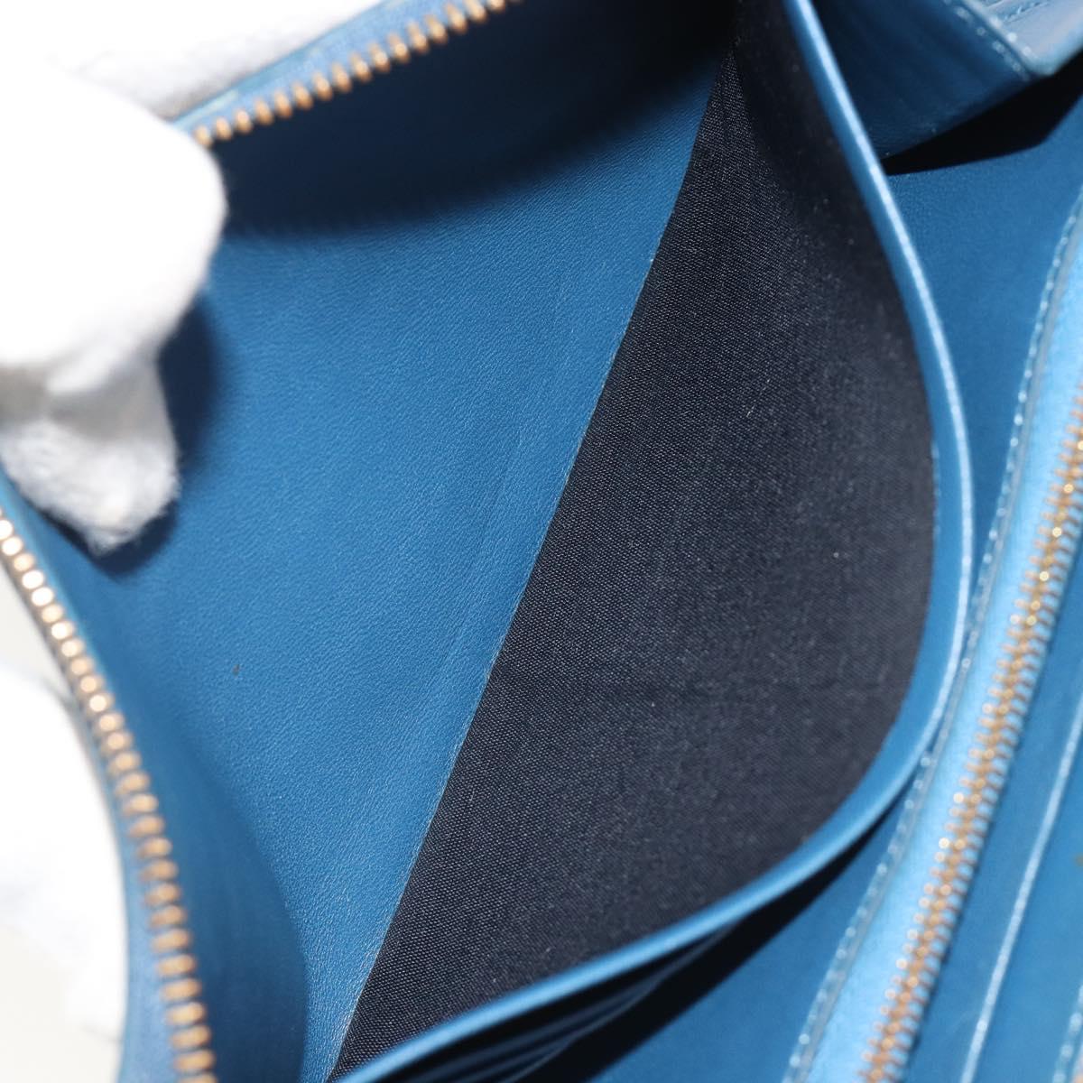 CELINE Long Wallet Leather Blue Black gold Auth bs35975