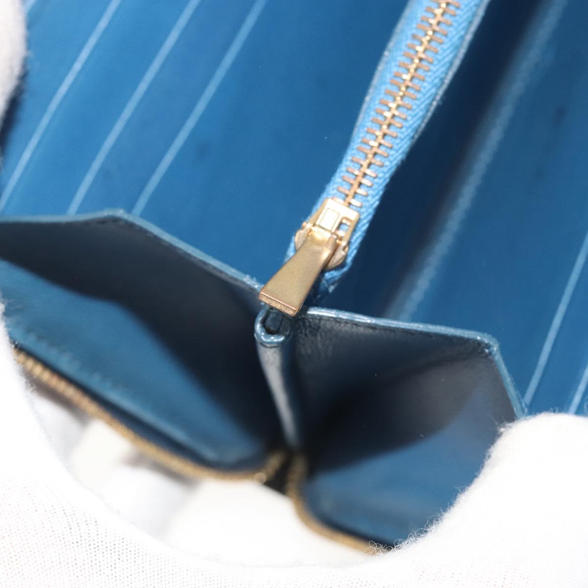 CELINE Long Wallet Leather Blue Black gold Auth bs35975