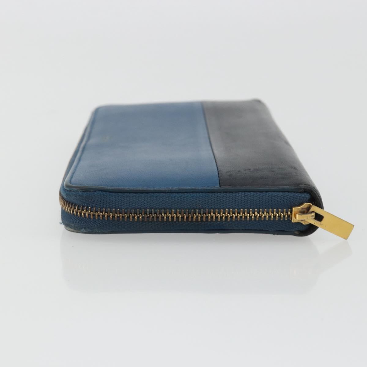 CELINE Long Wallet Leather Blue Black gold Auth bs35975