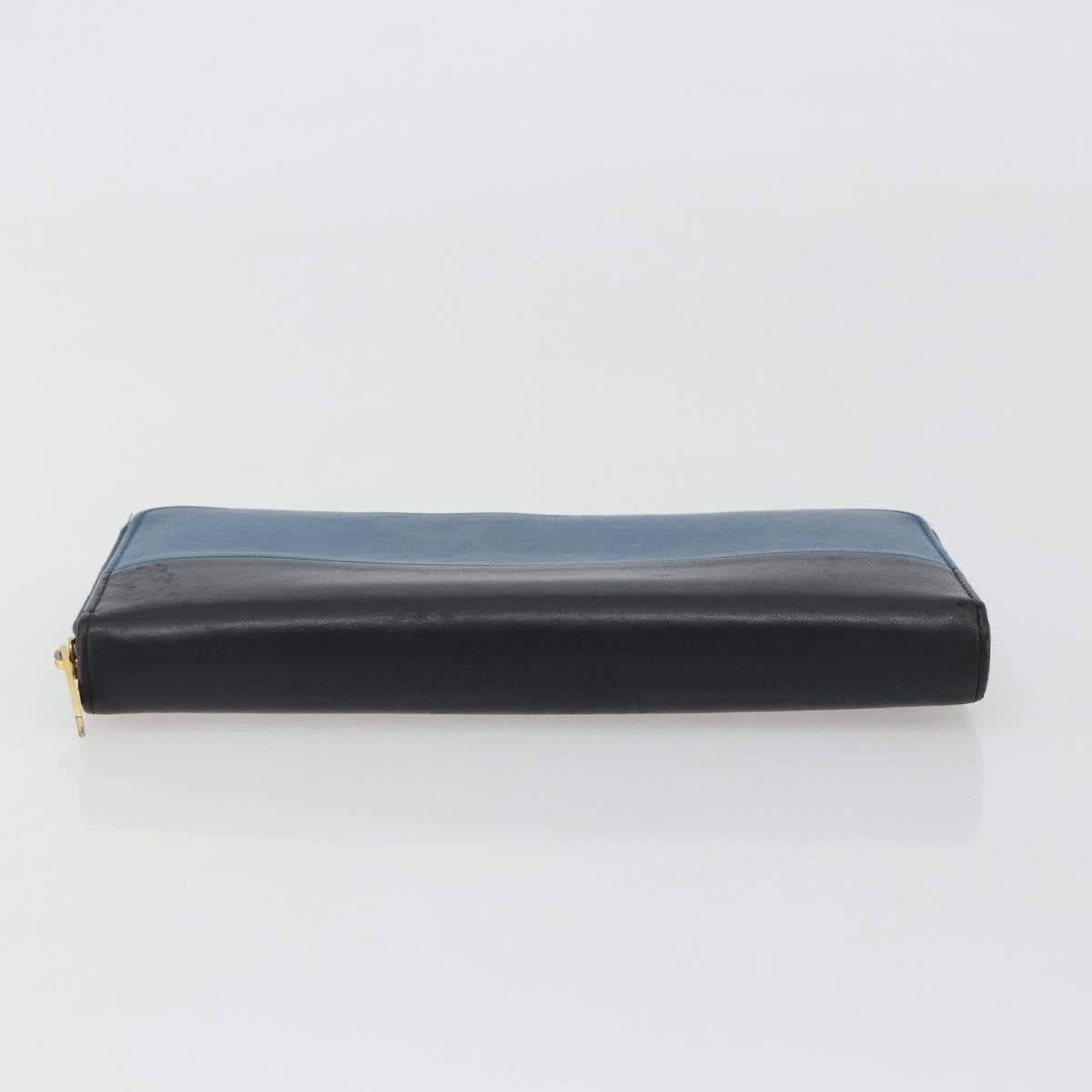 CELINE Long Wallet Leather Blue Black gold Auth bs35975