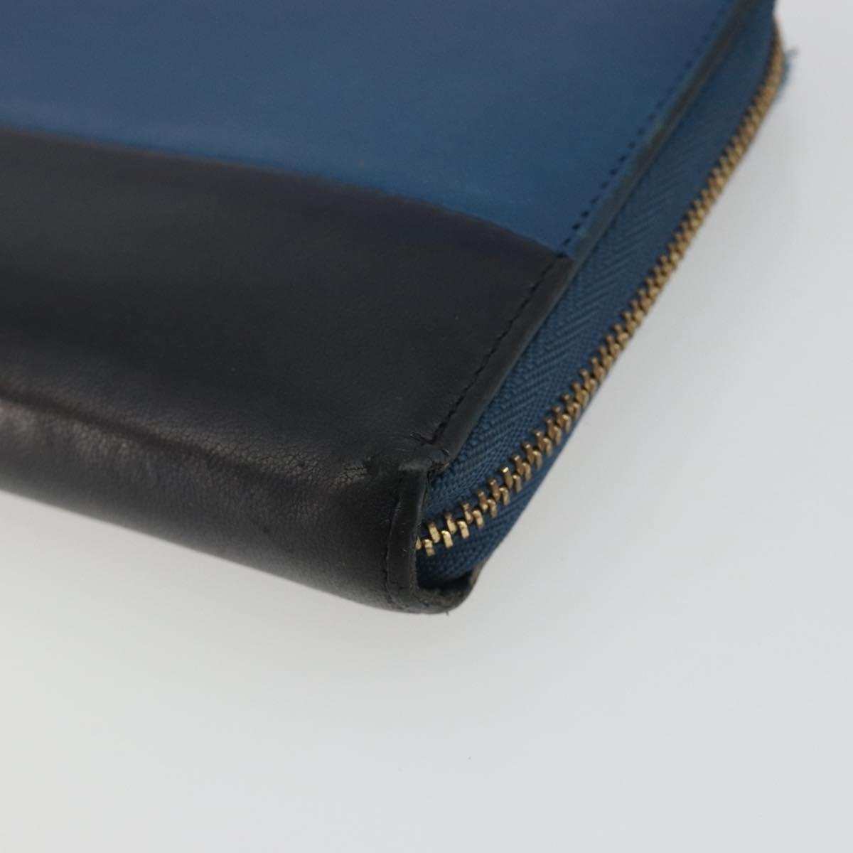 CELINE Long Wallet Leather Blue Black gold Auth bs35975
