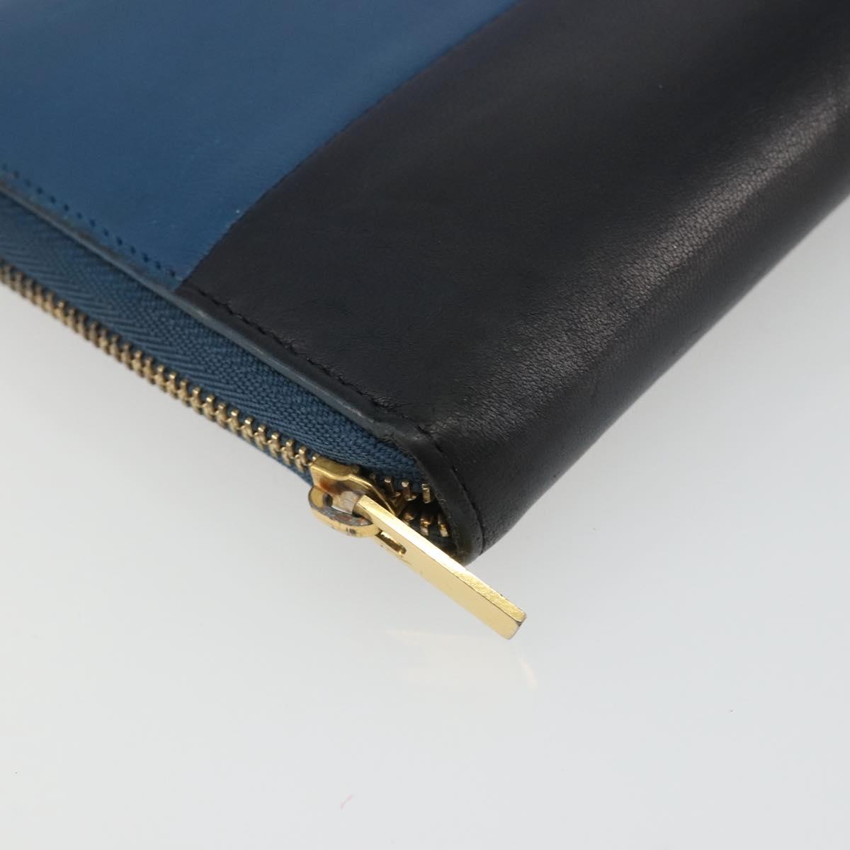 CELINE Long Wallet Leather Blue Black gold Auth bs35975