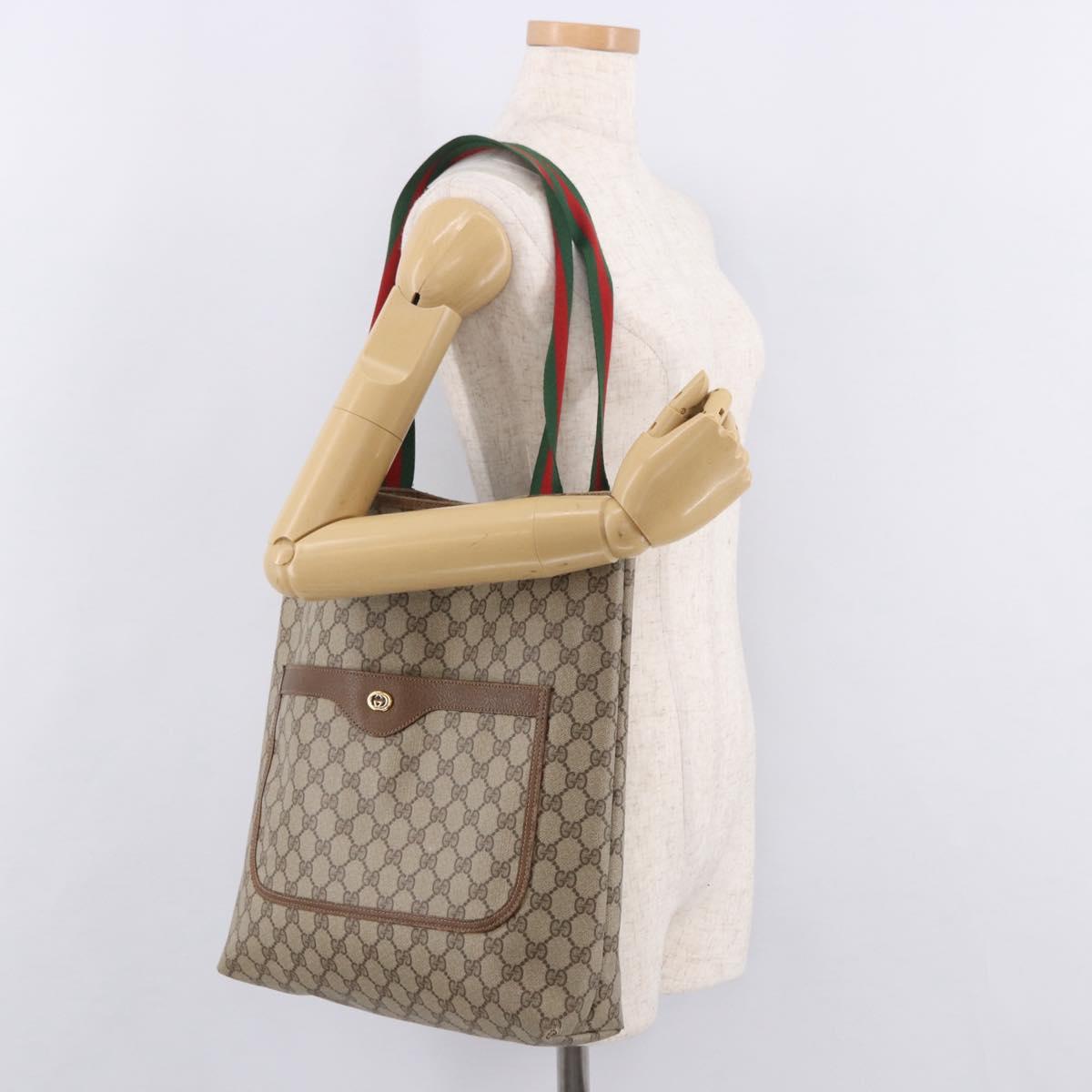 GUCCI GG Supreme Web Sherry Line Tote Bag PVC Beige 39 02 003 Auth bs35976