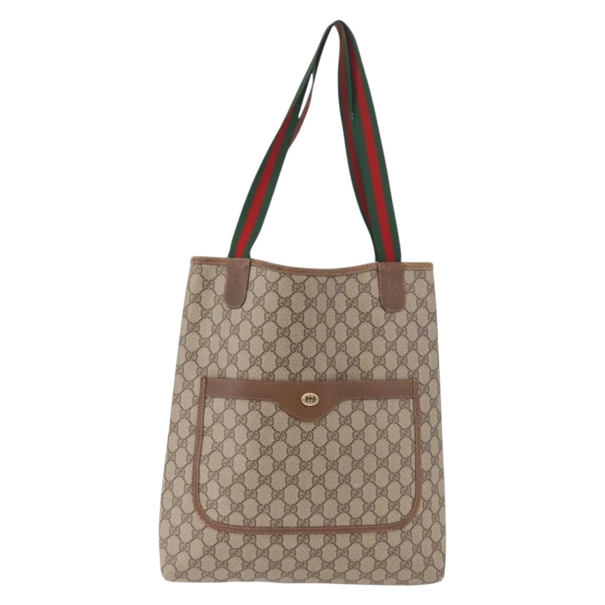 GUCCI GG Supreme Web Sherry Line Tote Bag PVC Beige 39 02 003 Auth bs35976