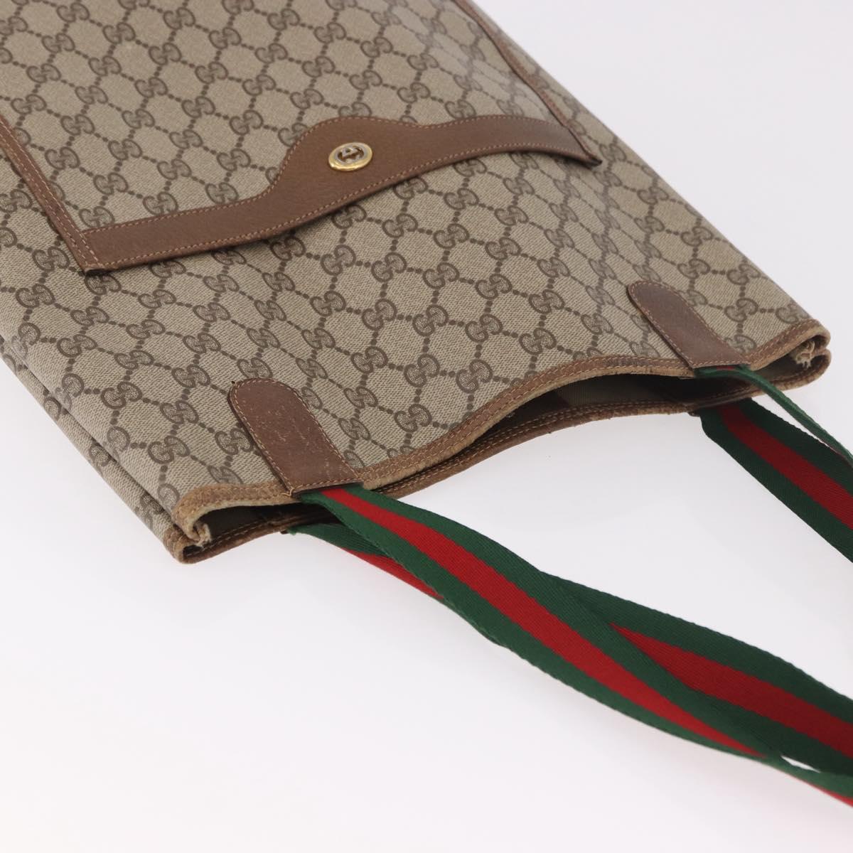 GUCCI GG Supreme Web Sherry Line Tote Bag PVC Beige 39 02 003 Auth bs35976