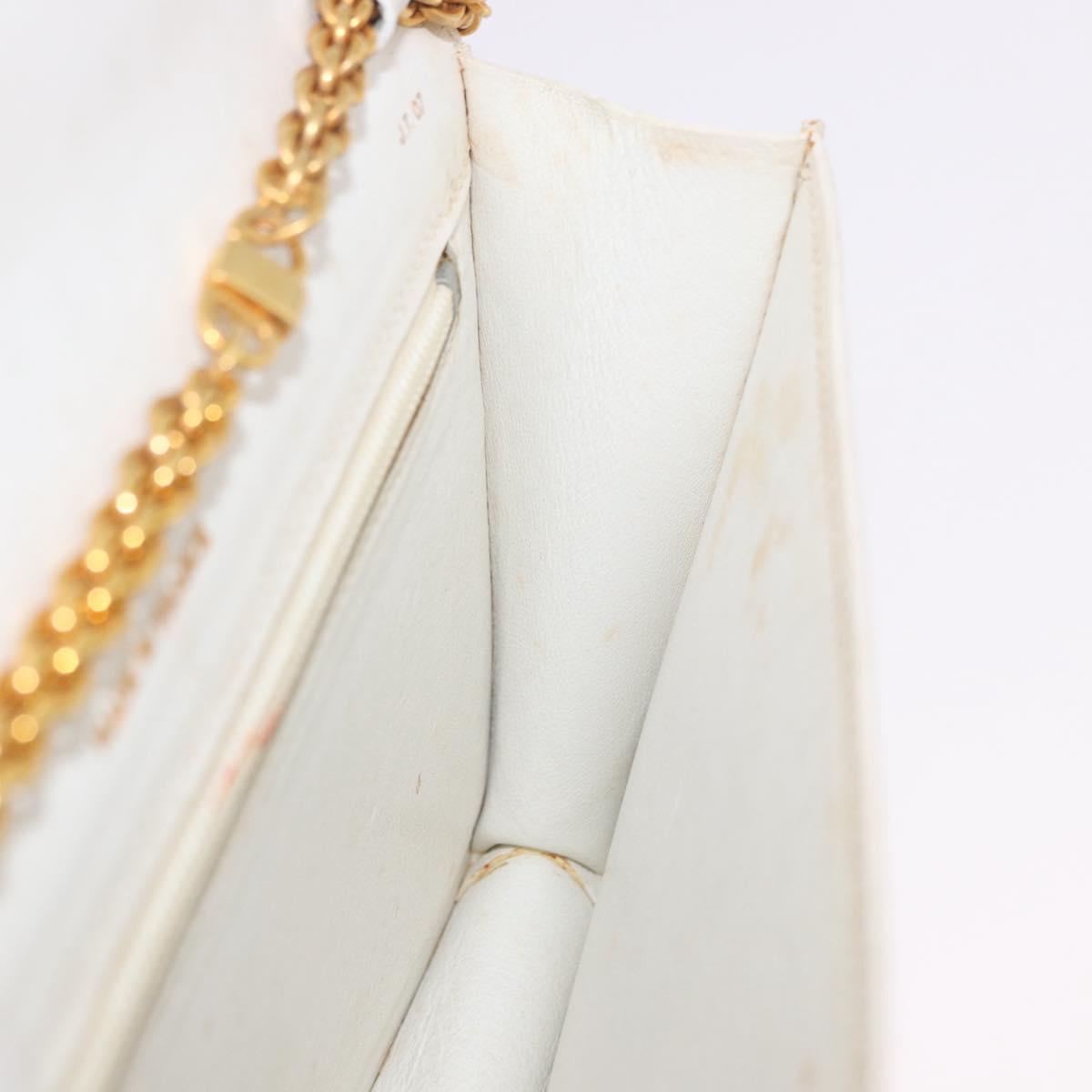 CELINE Chain Shoulder Bag Leather White Gold Auth bs35977