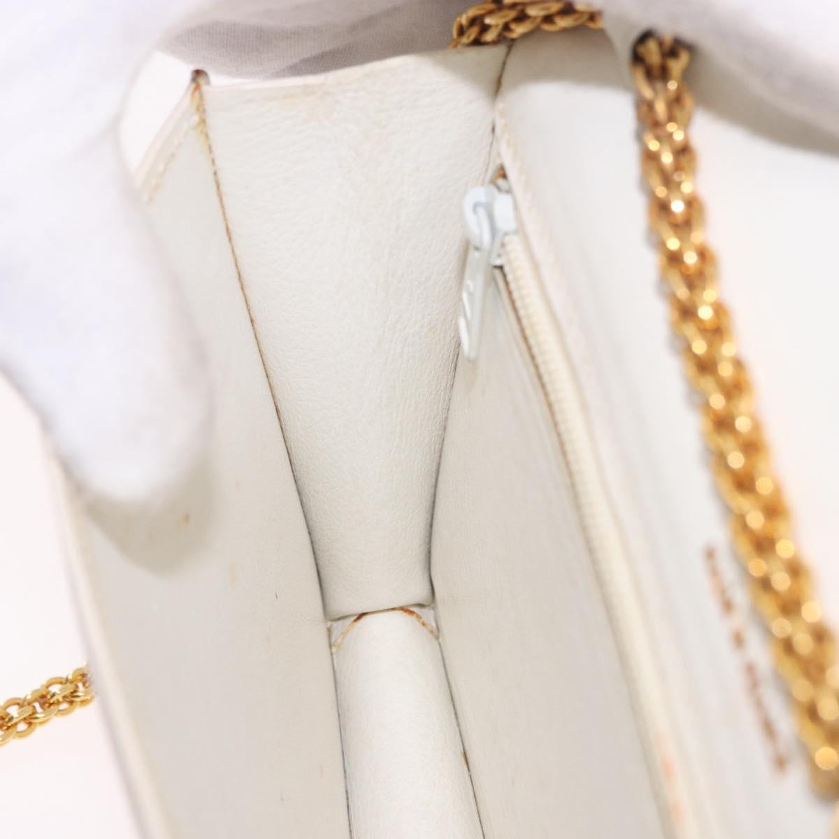 CELINE Chain Shoulder Bag Leather White Gold Auth bs35977