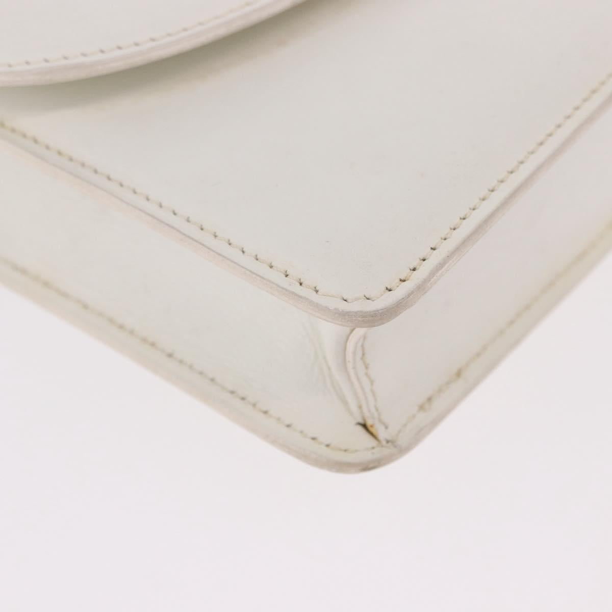 CELINE Chain Shoulder Bag Leather White Gold Auth bs35977