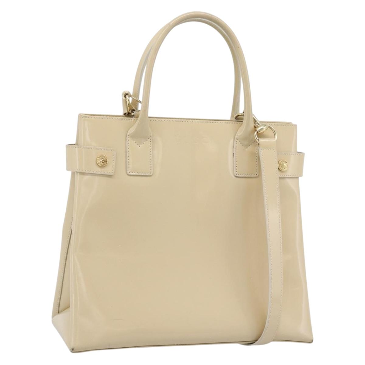 GUCCI Tote Bag Patent leather 2way Beige Gold 000 1118 0503 Auth bs35979
