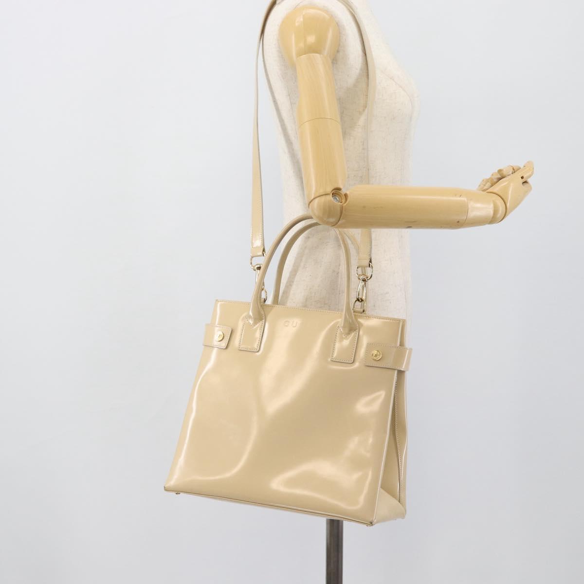 GUCCI Tote Bag Patent leather 2way Beige Gold 000 1118 0503 Auth bs35979