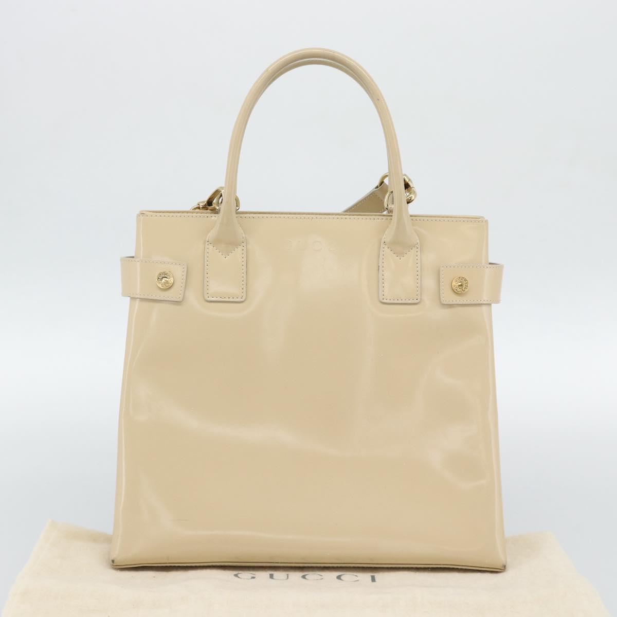 GUCCI Tote Bag Patent leather 2way Beige Gold 000 1118 0503 Auth bs35979