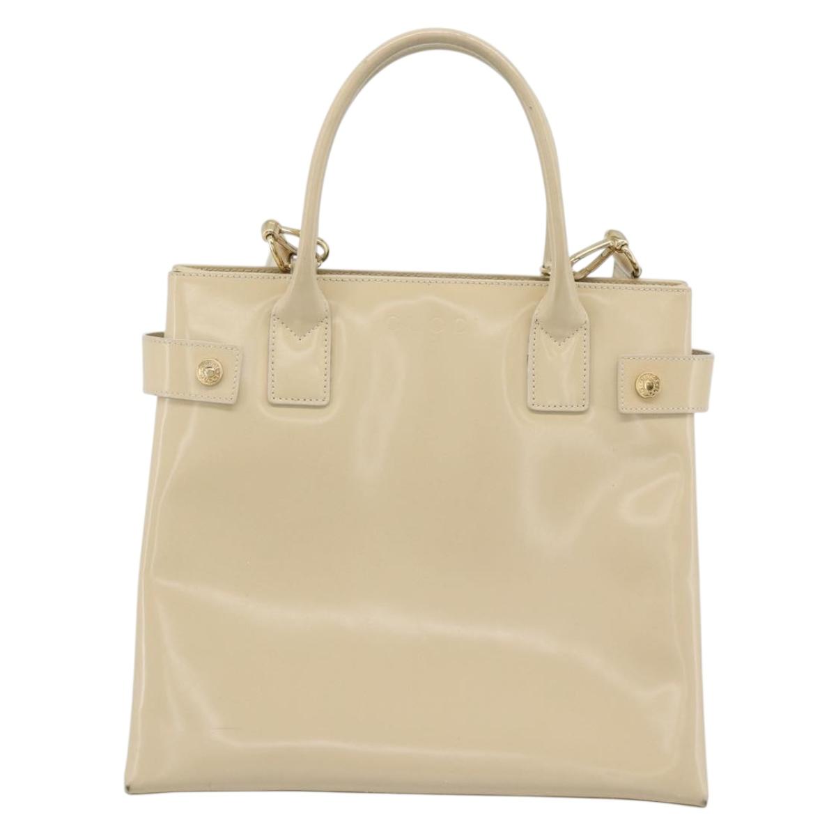 GUCCI Tote Bag Patent leather 2way Beige Gold 000 1118 0503 Auth bs35979