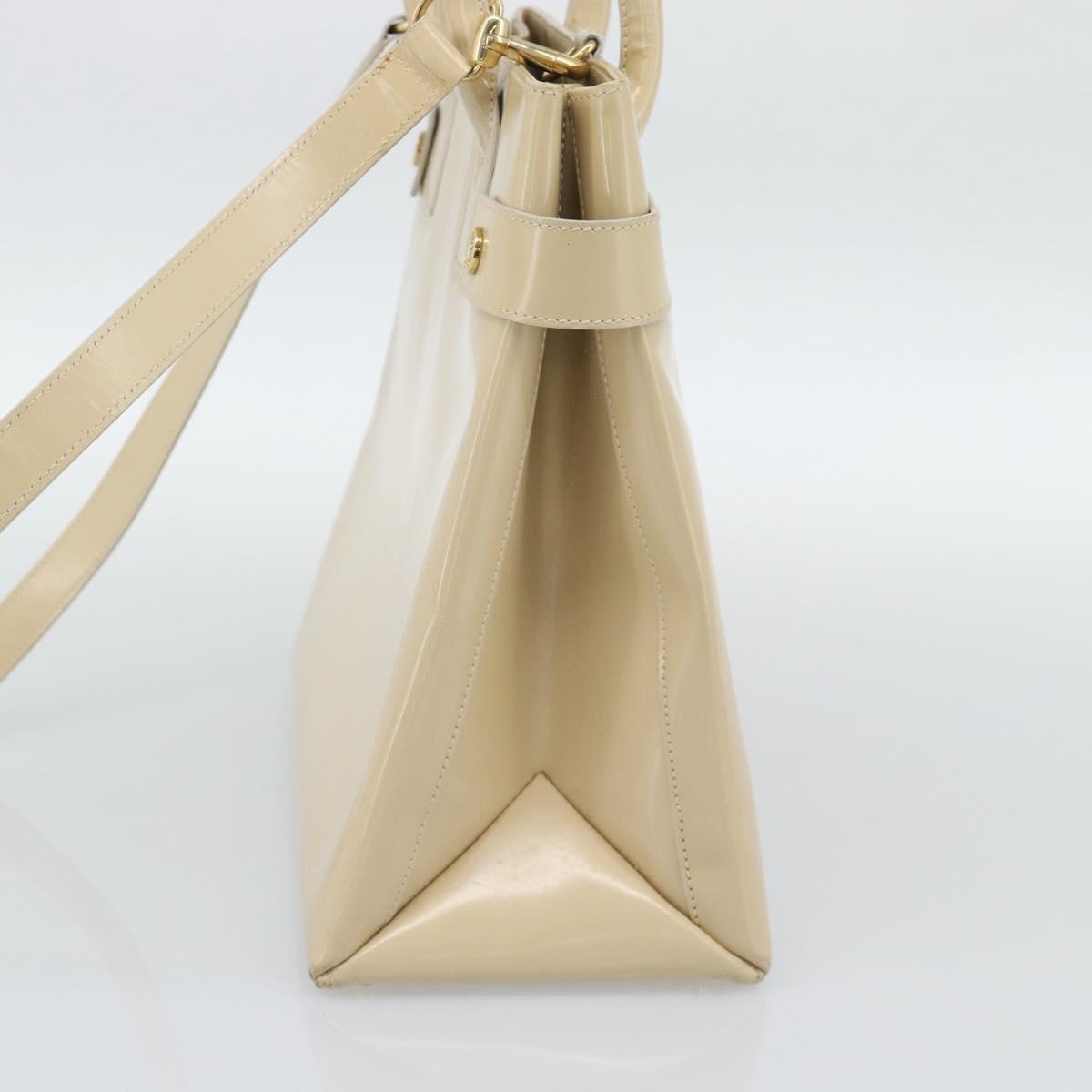 GUCCI Tote Bag Patent leather 2way Beige Gold 000 1118 0503 Auth bs35979
