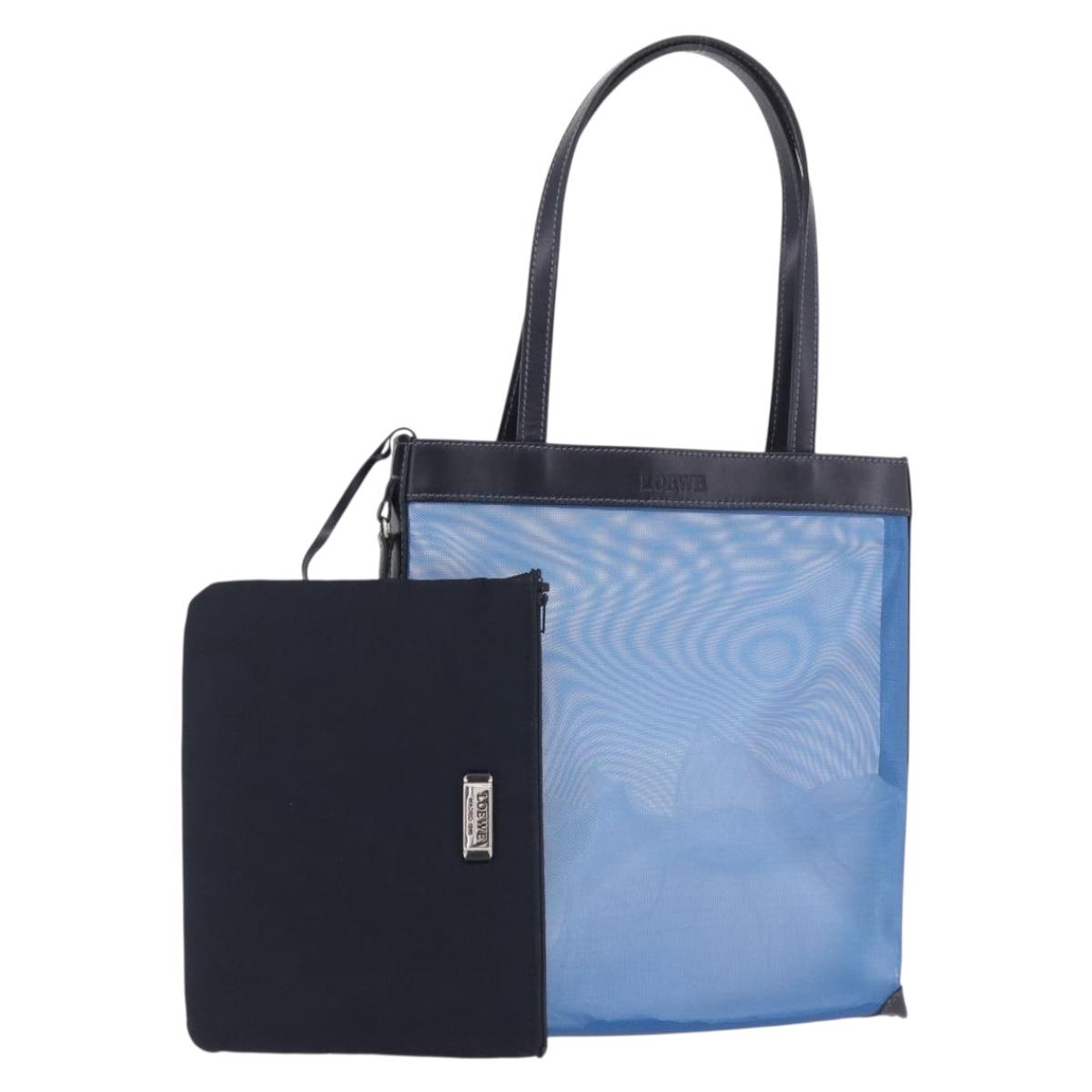 LOEWE Tote Bag Nylon Mesh Blue Silver Auth bs35980