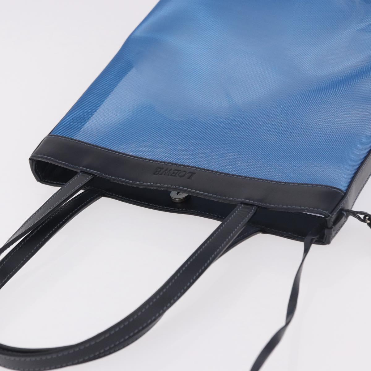 LOEWE Tote Bag Nylon Mesh Blue Silver Auth bs35980
