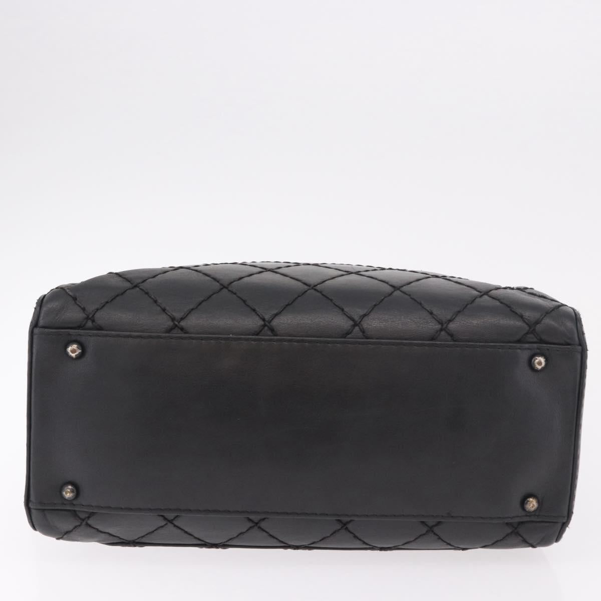 CHANEL Wild Stitch Hand Bag Leather Black CC Auth bs35985