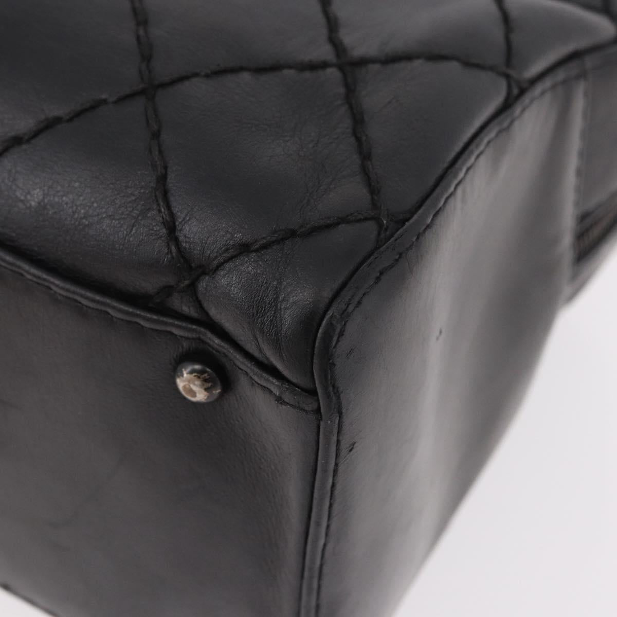 CHANEL Wild Stitch Hand Bag Leather Black CC Auth bs35985