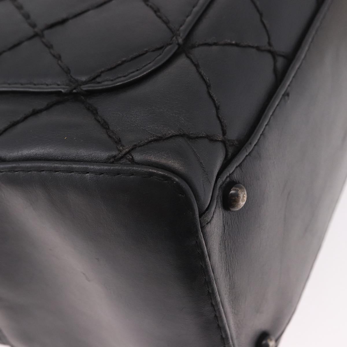 CHANEL Wild Stitch Hand Bag Leather Black CC Auth bs35985