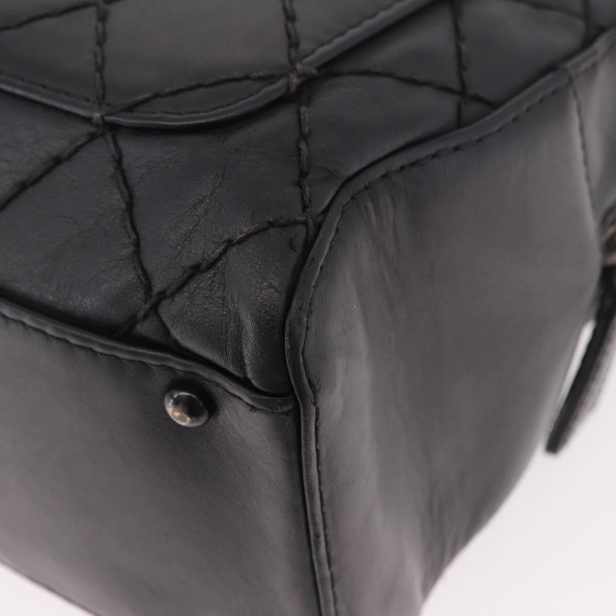 CHANEL Wild Stitch Hand Bag Leather Black CC Auth bs35985