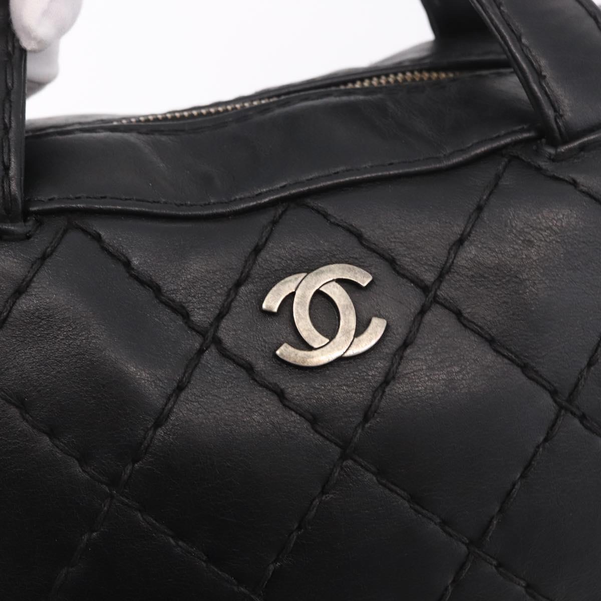 CHANEL Wild Stitch Hand Bag Leather Black CC Auth bs35985