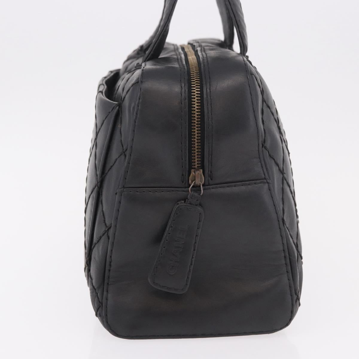 CHANEL Wild Stitch Hand Bag Leather Black CC Auth bs35985
