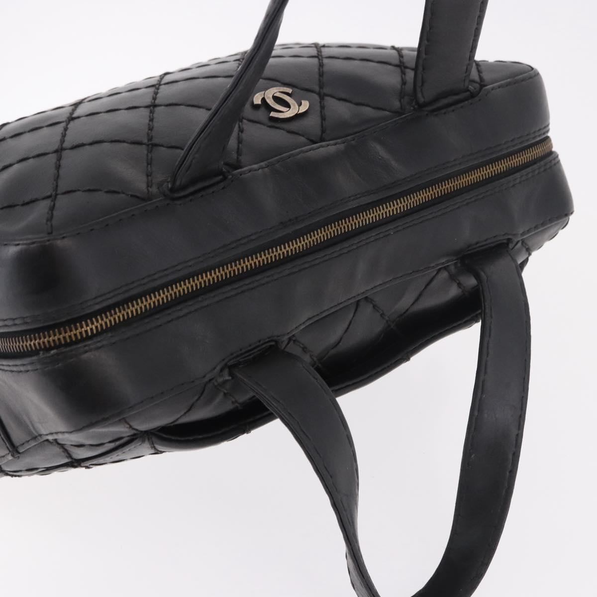 CHANEL Wild Stitch Hand Bag Leather Black CC Auth bs35985
