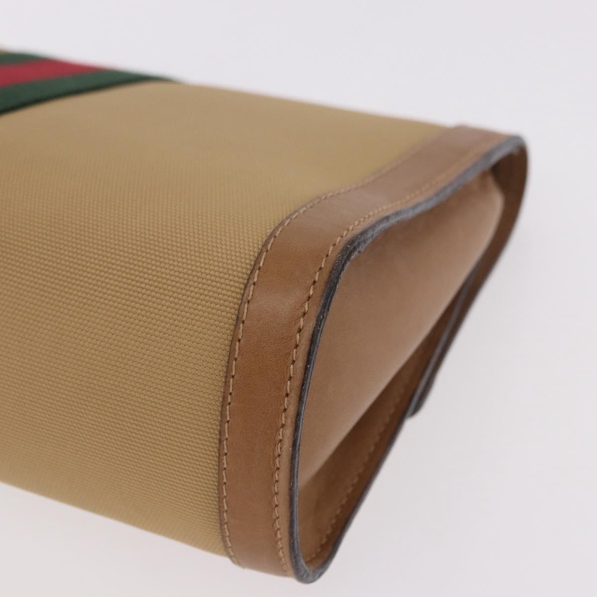 GUCCI Web Sherry Line Clutch Bag Canvas Beige Gold 010 378 Auth bs35987